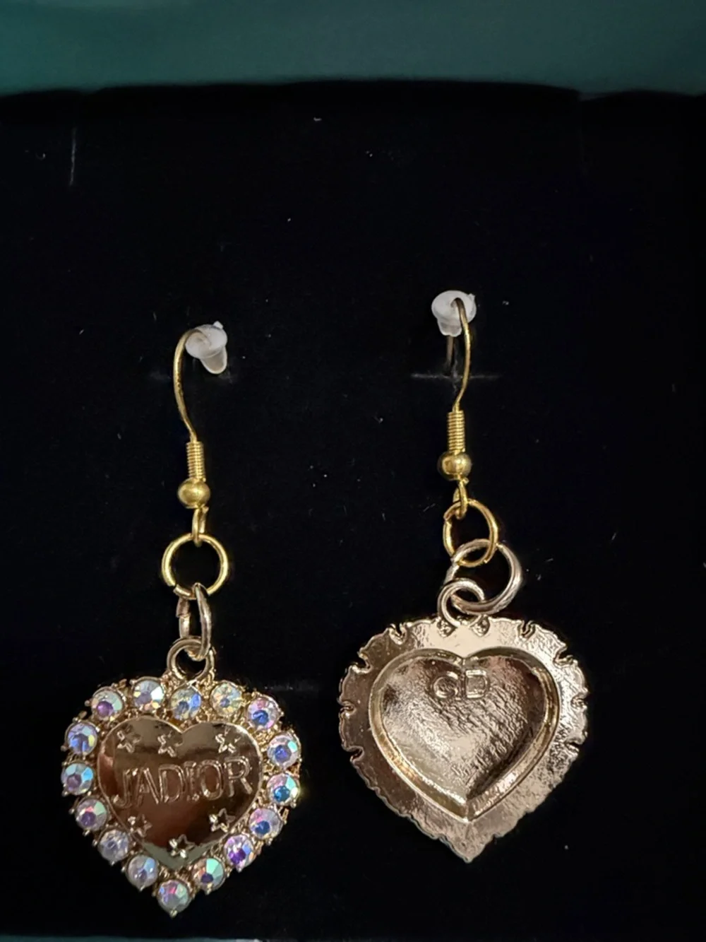 Dior Rose Gold Heart Drop Earrings with Iridescent Pink Crystals - Picture 4 of 4